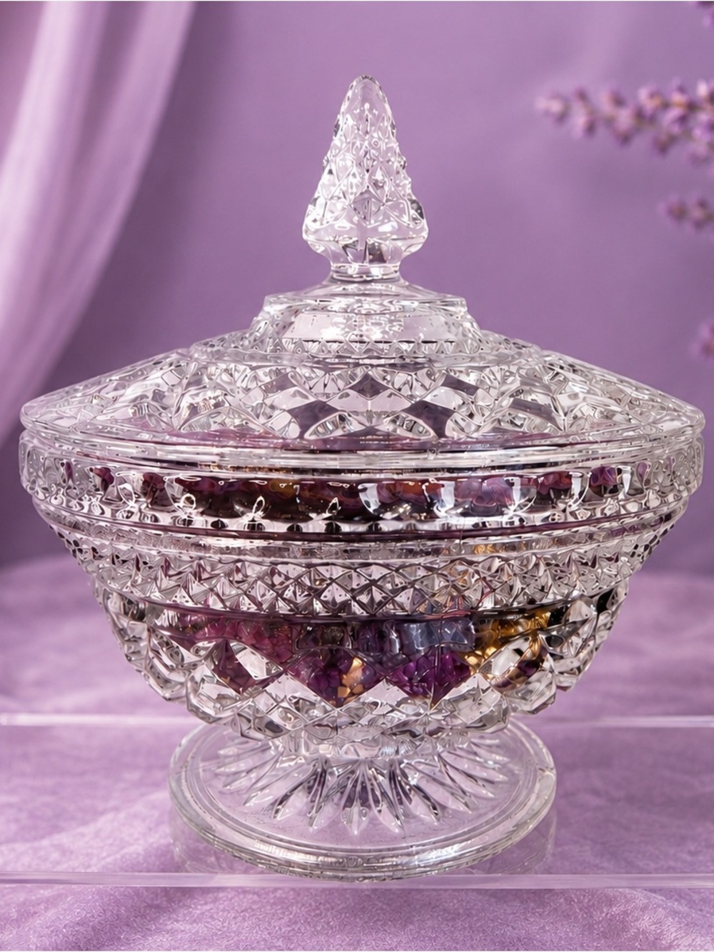 Purple Jewelry Lot of 27 + Vintage Anchor Hocking Wexford Crystal Candy Dish - Picture 3 of 15